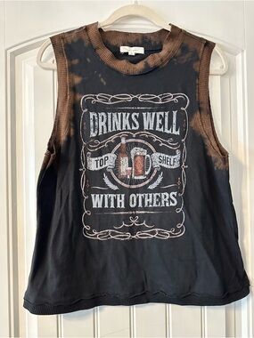 Cleo + Wolf Graphic Sleeveless Tank Top - Black & Brown Tie-Dye